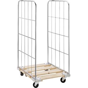 Rolcontainer met gaaswanden, houten laadbord, 2-zijdig, h x b = 1520 x 720 mm