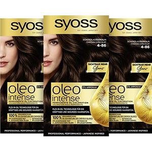 Syoss Oleo Intense Olie-Coloration 4-86 chocoladebruin, stand 3 (3 x 115 ml), duurzame haarkleur met voedende olie, kleuring zonder ammoniak