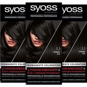 Syoss Color Coloration 1_1 Black Level 3 (3 x 115 ml), permanente haarkleur voor maximaal 10 weken kleurintensiteit en 80% minder haarbreuk *