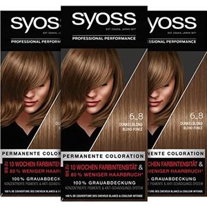 Syoss Color Haarkleur 6_8 donkerblond niveau 3 (3 x 115 ml) permanente haarkleur voor maximaal 10 weken kleurintensiteit en 70% minder breuk