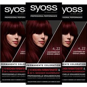 Syoss Color Haarkleur 4_22, helder rood niveau 3 (3 x 115 ml), permanente kleuring voor maximaal 10 weken kleurintensiteit en 70% minder haarbreuk