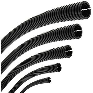 SeKi Flexibele golfbuis, binnen Ø 12 mm, 5 m, open sleuf, marterbescherming, lege buis, kabelbescherming, kabelgoot, zwart, Ø 12 mm, binnen