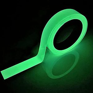 SeKi Fluorescerend zelfoplichtend plakband, 25 mm x 10 meter, markeringstape oplichtend glow in the dark waarschuwingstape fosfor, reflectorband, zelfklevend
