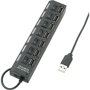Renkforce USB 2.0-hub 7 poorten Individueel schakelbaar, Met status-LEDs Zwart
