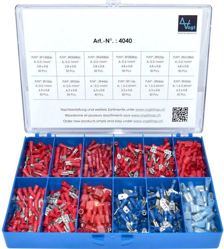 Vogt - 4040 Kabelschoen-assortiment - Rood, Blauw - 575 stuks - Deels geïsoleerd