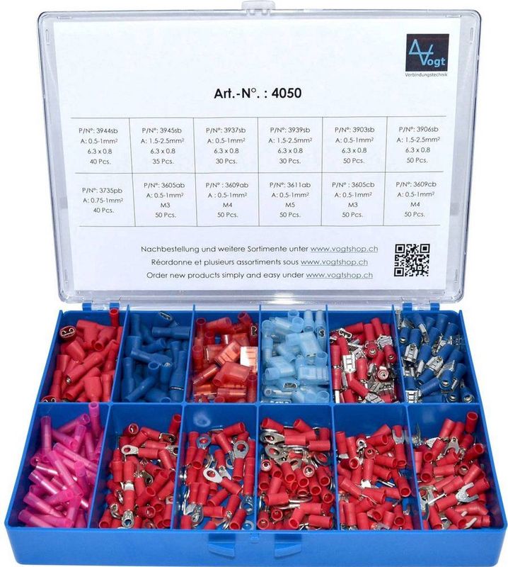 Vogt Verbindungstechnik 4050 Assortiment kabelschoenen 0.50 mm² - 2.50 mm² Rood, Blauw 525 stuk(s)