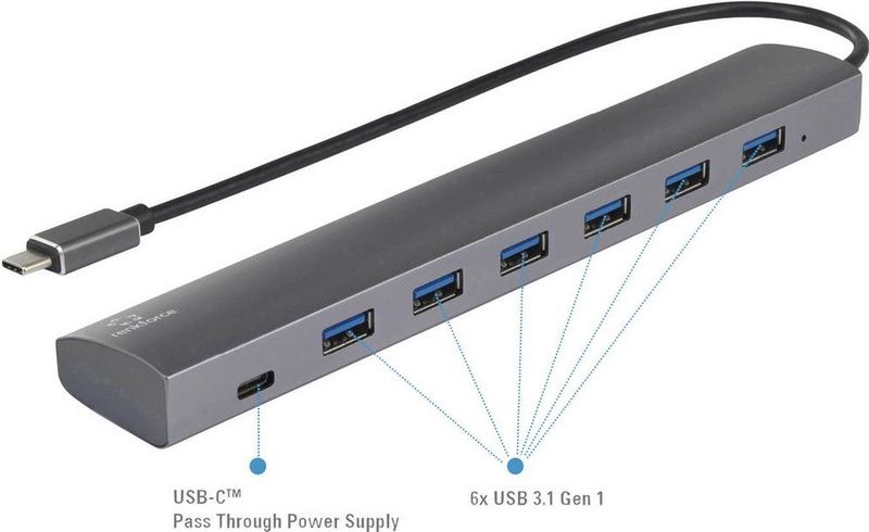 Renkforce USB 3.1 Gen 1-Hub 6+1 Poorten - Aluminium - Zilver