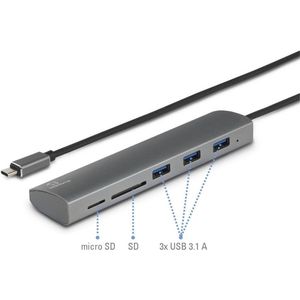 Renkforce USB 3.2 Gen 1-hub 3 poorten Met ingebouwde SD-kaartlezer, Met aluminium behuizing Zilver