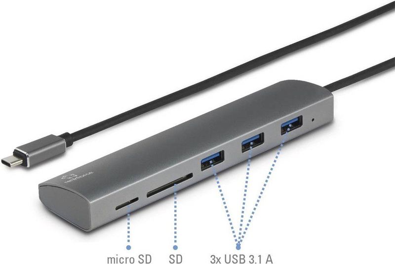 Renkforce USB 3.2 Gen 1 Hub - 3 Poorten - SD Kaartlezer - Zilver