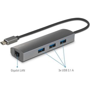 Renkforce Netwerkadapter/Hub 1 GBit/s USB-C 5Gbps, LAN (10/100/1000 MBit/s), USB 3.2 Gen 1 (USB 3.0)