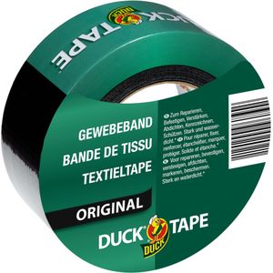 DUCK TAPE 106-04 Originele textieltape, zelfklevend plakband met waterdicht oppervlak, extra sterk voor binnen en buiten, 50 mm x 50 m, zwart