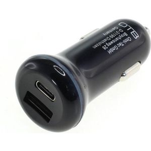 Compacte 2 poorts USB-C  én USB autolader - ondersteunt USB-PD - 30W