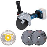 Bosch Professional BITURBO accu-haakse slijper GWS 18V-180 P (schijf-Ø 180 mm, snijdiepte 230 mm, protectie-schakelaar, incl. 2x slijpschijf, 1x diamantschijf)