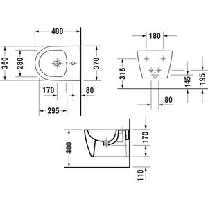 Duravit ME by Starck wandbidet Compact 37x48cm met kraangat met overloop wit 2290150000