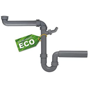 KIRCHHOFF ECO-SAVE 98833649, ruimtebesparende sifon, keukenspoelbak, afvoer voor gootsteen, keuken van gerecycled kunststof, afvoergarnituur met aansluiting voor wasmachine of vaatwasser, grijs