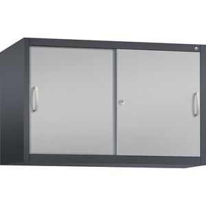 C+P ACCURADO opzetkast met schuifdeuren, 1 legbord, h x b x d = 790 x 1200 x 500 mm, zwartgrijs / blank aluminiumkleurig