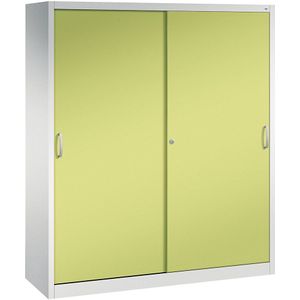 C+P ACURADO schuifdeurkast, 8 legborden, h x b x d = 1950 x 1600 x 500 mm, lichtgrijs/felgroen