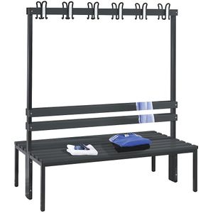 C+P Garderobebank BASIC, dubbelzijdig, kunststof planken, lengte 1500 mm, zwartgrijs
