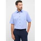 ETERNA - Blauw Effen Overhemd - 100% Katoen - Korte Mouwen - Kent Kraag