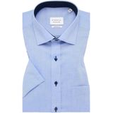 ETERNA - Blauw Effen Overhemd - 100% Katoen - Korte Mouwen - Kent Kraag