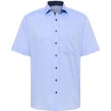 ETERNA - Blauw Effen Overhemd - 100% Katoen - Korte Mouwen - Kent Kraag