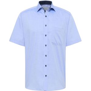 ETERNA - Blauw Effen Overhemd - 100% Katoen - Korte Mouwen - Kent Kraag