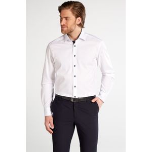 ETERNA - Modern Fit - Overhemd - Wit - Fijn Oxford - Blauw Gestipt Contrast