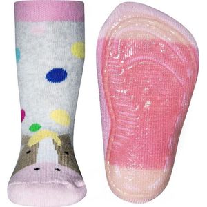 Antislipsok met paardenhoofd grijs met roze-21/22