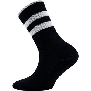 Kindersokken Ribstof Zwart met Witte strepen - 23/26