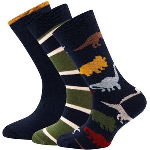 Jongenssokken set 3-paar Blauw/Groen - Dinos/Effen/Strepen - Ewers -31/34