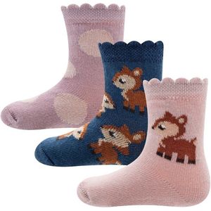 Babysokjes Meisje - Blauw/Oudroze met Hertjes en Bollen - Ewers -18/19