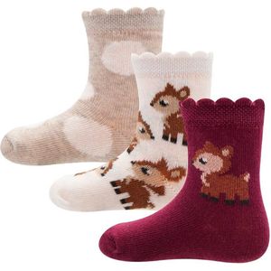 Babysokjes Meisje - Wijnrood/Beige met Hertjes en Bollen - Ewers -18/19