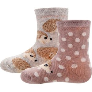 Babysokjes Oudroze/grijs met Egeltjes - Dubbelpak - Ewers -19/22