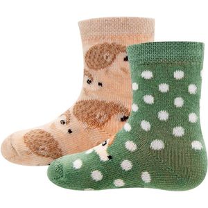 Babysokjes Groen/Beige met Egeltjes - Dubbelpak - Ewers -18/19