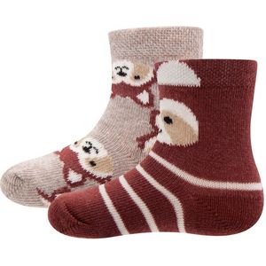 Babysokjes Bruin/Beige met Wasbeertjes - Dubbelpak - Ewers -18/19