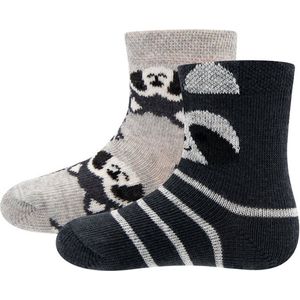 Babysokjes Donkergrijs/Lichtgrijs met Wasbeertjes - Dubbelpak - Ewers -18/19