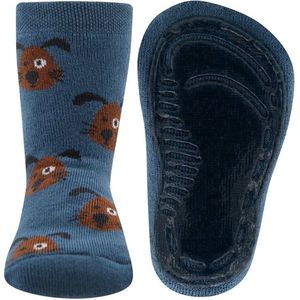 Antislipsok Ewers Jeansblauw met Bruine Hondenhoofdjes-21/22