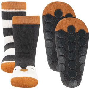 Antislipsok Ewers -Dubbelpak - Donkergrijs Pinguin/Strepen - Noppen-16/17