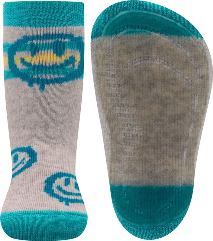 Ewers - Antislip Sokken - Light Blue - Met Smiley Print