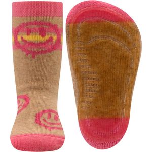 Ewers Antislipsok Beige met Roze en Smileys - Siliconenzool-21/22