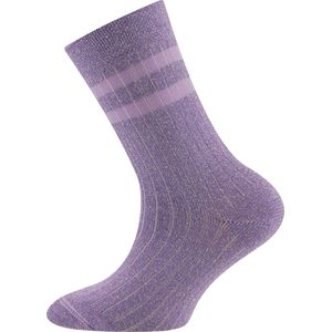 Kindersok Ewers Lila met Zilverkleurig Glittergaren met Ribpatroon - 2 Licht Lila strepen-27/30