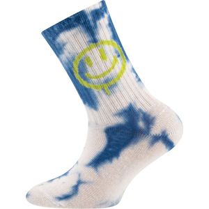 Kindersok Ewers Wit - Blauwe Tie-Dye/Batik - Smiley-39/42