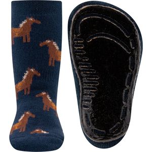 Ewers Antislipsok Donkerblauw met Bruine Paarden - Siliconenzool-19/20