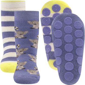Ewers Antislipsok 2-pack - Set - Lila met Lemuur en Lila/Wit gestreept - Siliconen Nopjes-27/30