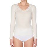 Nina von C dames wollen shirt lange mouw V-hals Champagne