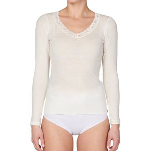 Nina von C dames wollen shirt lange mouw V-hals Champagne