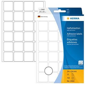 HERMA 2460 multifunctionele etiketten mini (24 x 24 mm, 32 velles, papier, mat) zelfklevend, permanent klevende huishoudelabels voor handschrift, 768 stickers, wit