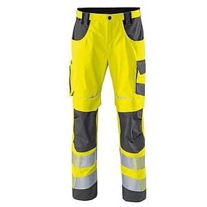 Kübler Reflectiq Veiligheidsbroek waarschuwingsgeel, maat 48, werkbroek voor heren van gemengd weefsel, werkbroek met kniebeschermzakken volgens EN 14404, elastische veiligheidsbroek