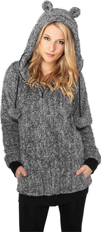 Urban Classics Melange Teddy Vest met capuchon Zwart/Wit