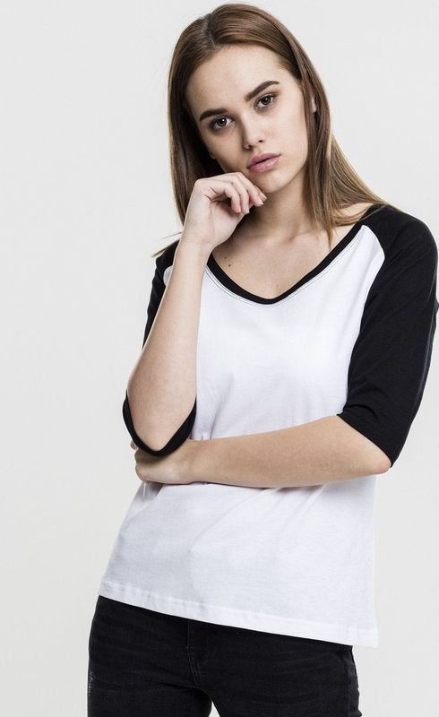 Urban Classics - 3 4 Contrast Raglan top - Wit Zwart